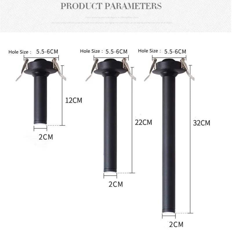 Spot Encastrable Tube Long Orientable 10 W, 12, 22 ou 32 cm