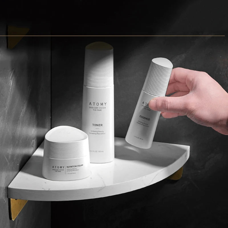 Étagère d'Angle Salle de Bain en Marbre Blanc avec Rangement