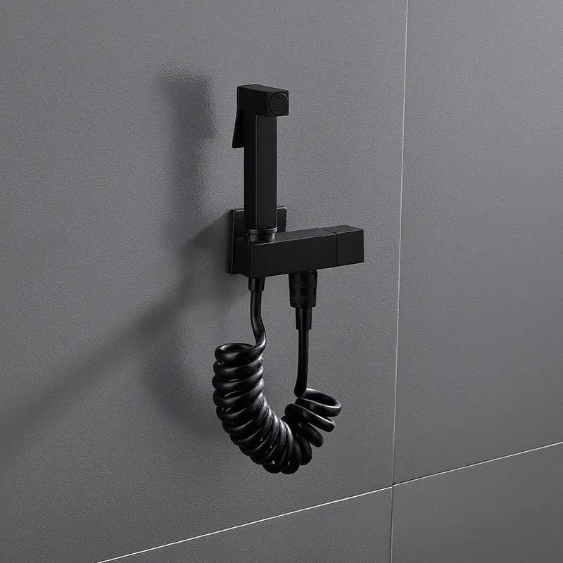 Douchette WC Carrée Murale avec Robinet d'Arrêt, Noir Mat, Chromé ou Doré