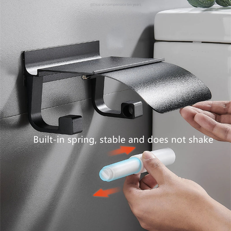 Porte-Papier Toilette Aluminium avec Étagère de Rangement