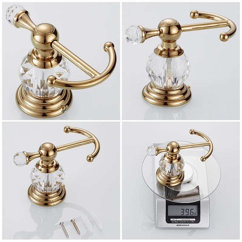 Accessoires Salle de Bain Doré à Cristal avec Gobelets Blancs, à la Pièce, 12 Articles