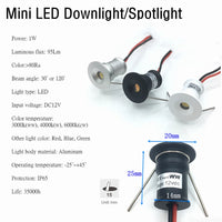 Mini Spot LED Encastrable Découpe 15 mm, 1 W Dimmable 12 V, Meuble et Vitrine