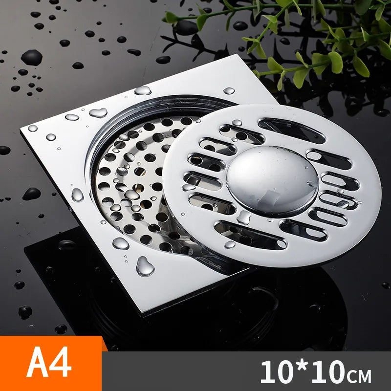 Caniveau de Douche Carré Anti-Odeur Inox 10 x 10 cm, Doré ou Chromé