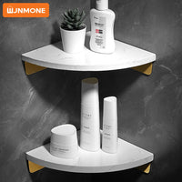 Étagère d'Angle Salle de Bain en Marbre Blanc avec Rangement