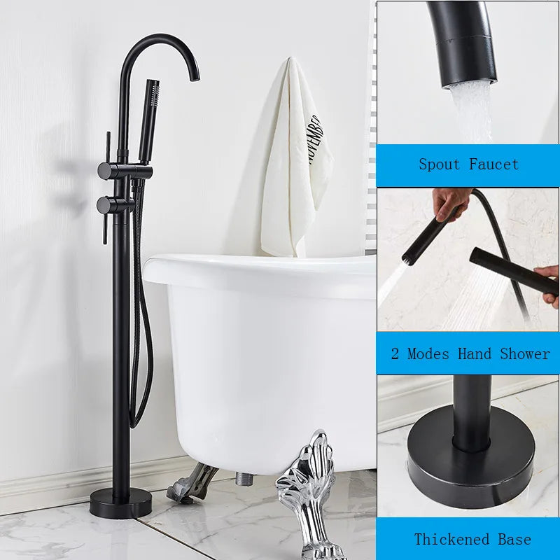Robinet Baignoire sur Pied en Laiton avec Douchette 115 cm