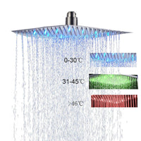 Pommeau de Douche LED Carré Inox Effet Pluie, 25 à 50 cm
