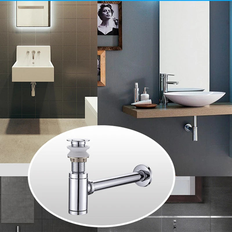 Siphon Lavabo Bouteille Clic-Clac Bronze Brossé ou Chrome