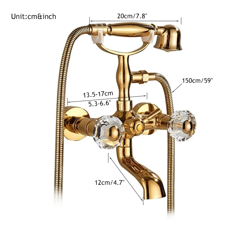 Robinet de Baignoire Laiton Cascade Dorée Style Rétro