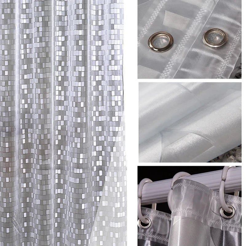 Rideau de Douche Transparent 3D PVC Mosaïque ou Galets, 8 Dimensions