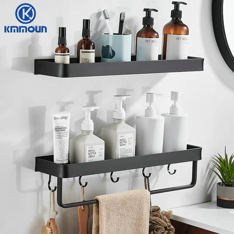 Étagère de Douche Murale avec Crochets et Barre
