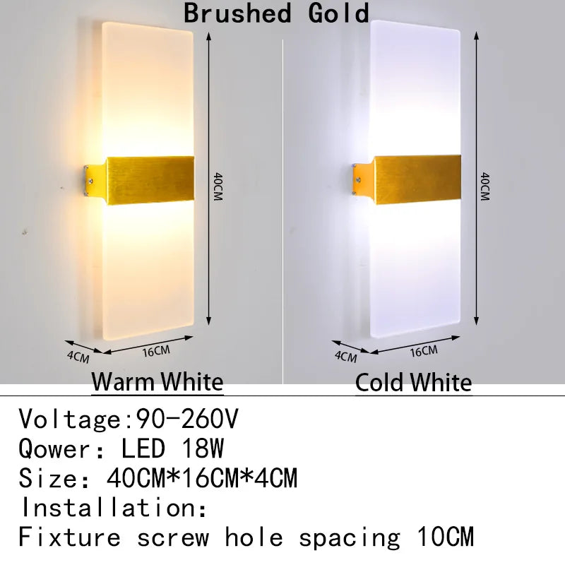 Applique Murale LED Acrylique Haut et Bas, 14 à 40 cm