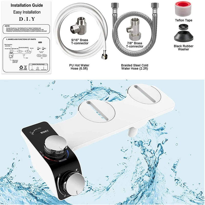 Bidet Non Électrique pour WC, Double Buse Autonettoyante, Eau Froide ou Chaude