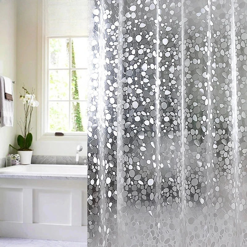Rideau de Douche Transparent 3D PVC Mosaïque ou Galets, 8 Dimensions
