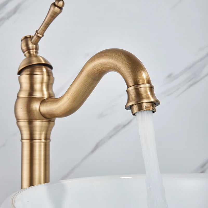 Mitigeur Lavabo Rétro Colonne Laiton Antique