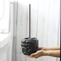 Brosse WC Céramique Effet Pierre Noire avec Manche Inox, 3 Modèles