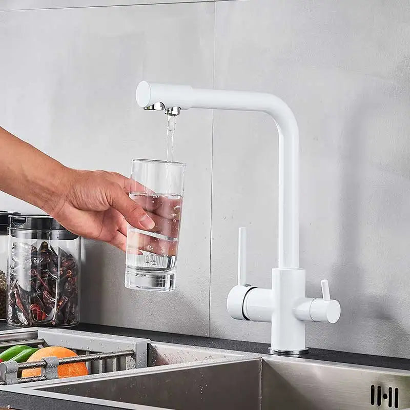 Mitigeur Cuisine 3 Voies Eau Filtrée, Double Poignée Pivotant 360°, 13 Finitions