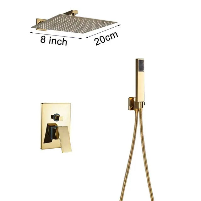 Douche Encastrable Dorée Carrée avec Pluie 20, 25 ou 30 cm
