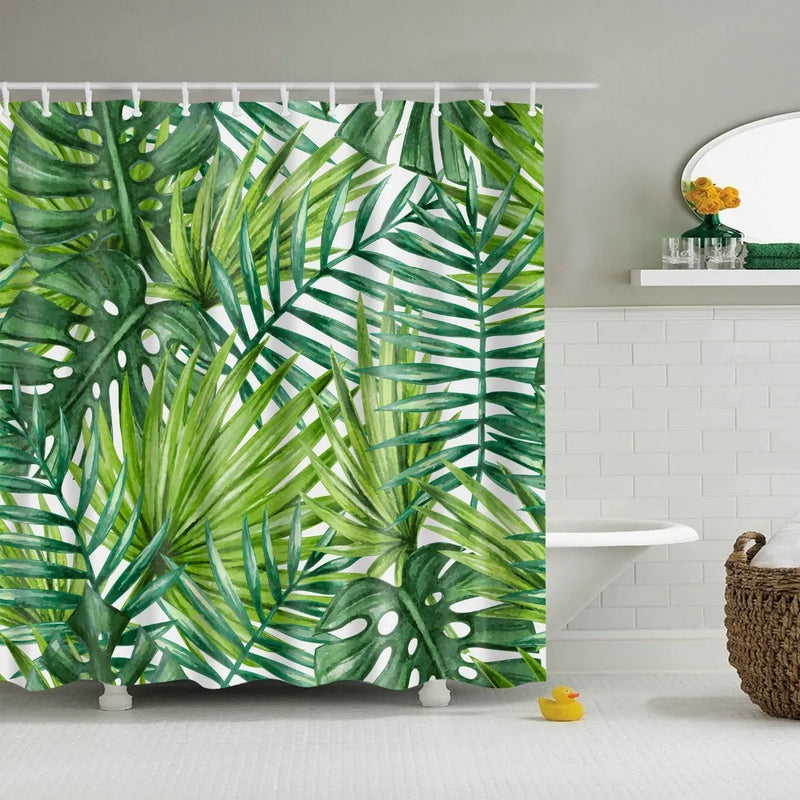 Rideau de Douche Feuillage Tropical Imperméable Polyester