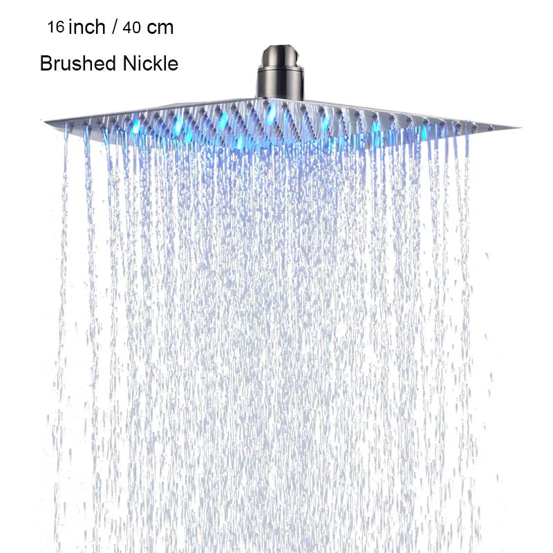 Pommeau de Douche LED Carré Inox Effet Pluie, 25 à 50 cm