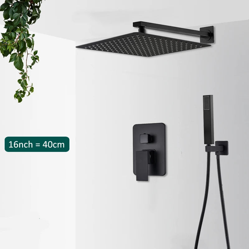 Douche Encastrable Noire Cascade de Pluie avec Bec