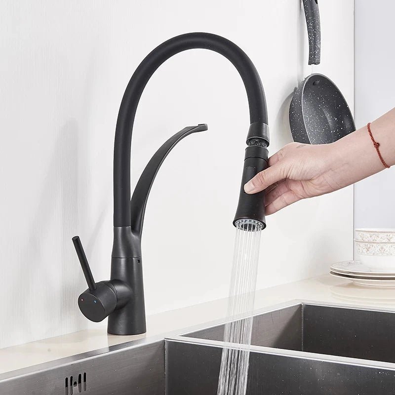Mitigeur Cuisine Pivotant Laiton avec Douchette Extractible, 4 Finitions