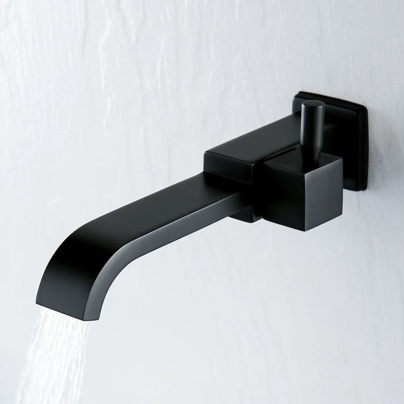 Robinet Mural Lavabo Eau Froide en Laiton, Noir ou Chromé, 3 Modèles