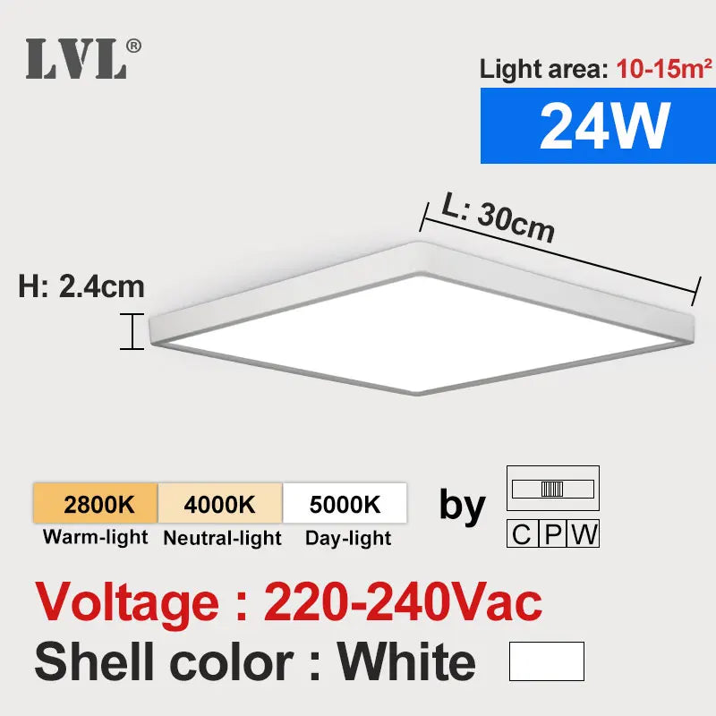 Plafonnier LED Carré Cuisine Effet Bois 18W ou 24W 3 Teintes Réglables