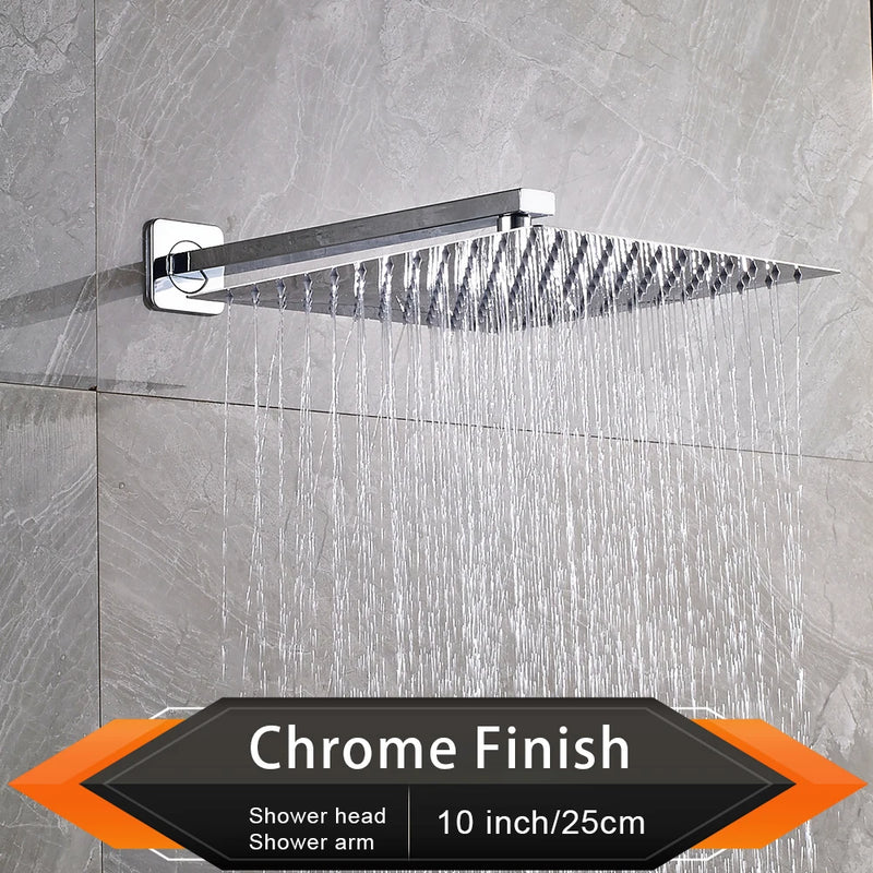 Pommeau de Douche Effet Pluie Carré Ultra-Plat, avec Bras Mural