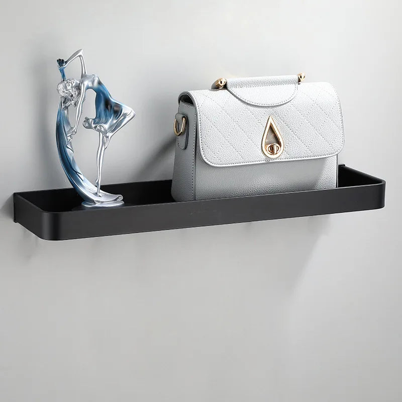 Étagère de Salle de Bain d'Angle Noire avec Barre à Crochets