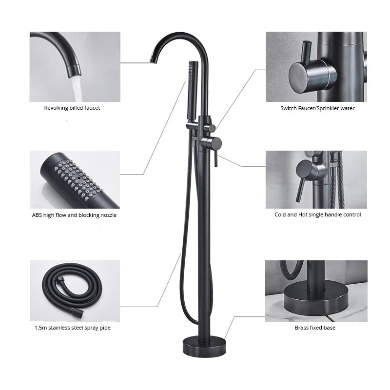 Robinet Baignoire Îlot avec Douchette et Inverseur, Laiton 115 cm
