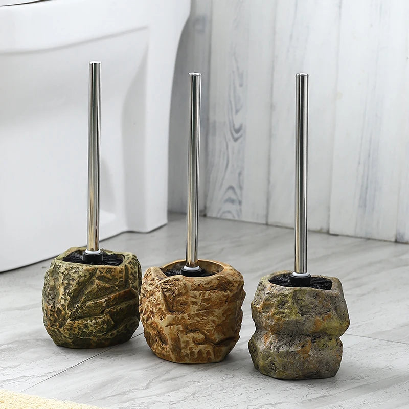 Brosse WC Céramique Effet Pierre Noire avec Manche Inox, 3 Modèles