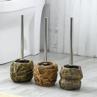 Brosse WC Céramique Effet Pierre Noire avec Manche Inox, 3 Modèles