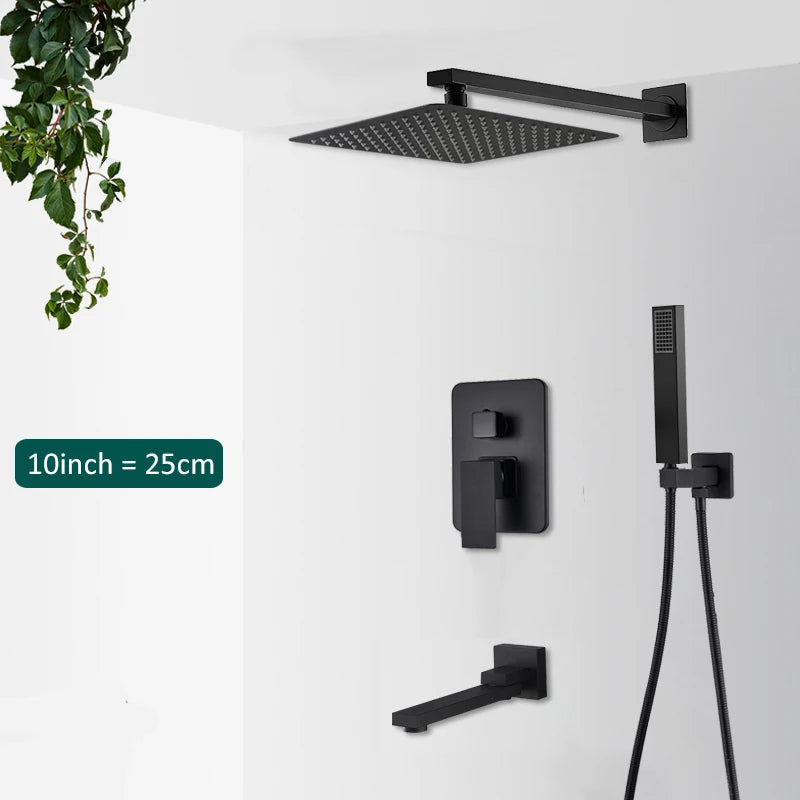 Douche Encastrable Noire Cascade de Pluie avec Bec