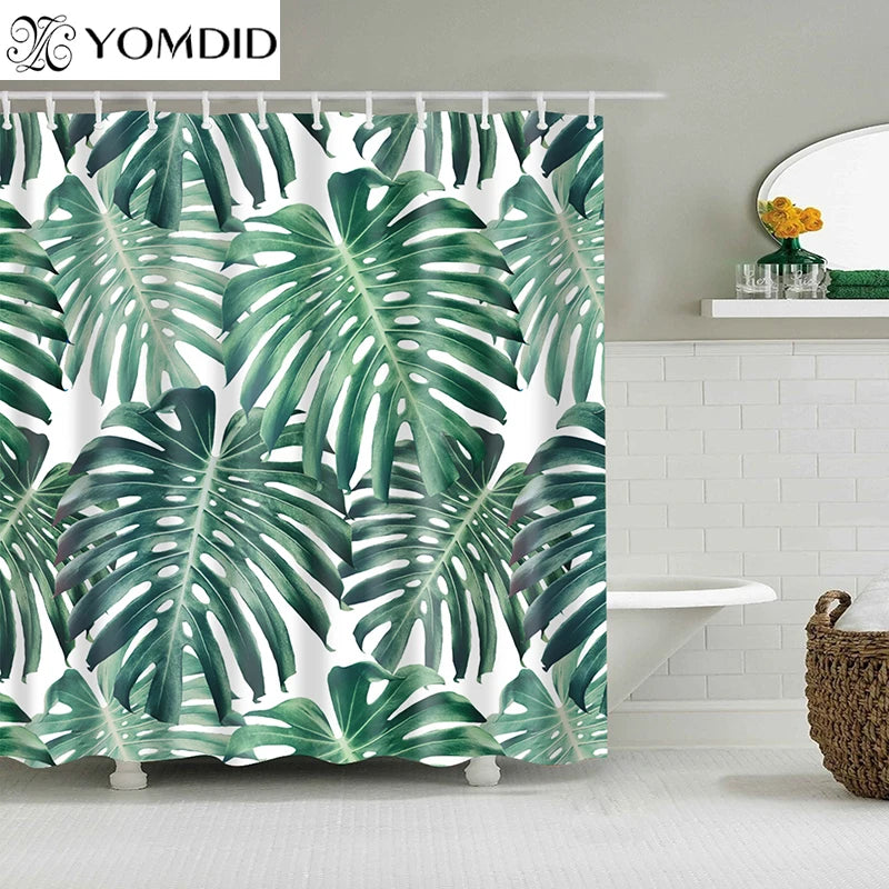 Rideau de Douche Feuillage Tropical Imperméable Polyester