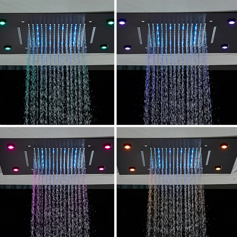 Pommeau de Douche LED Encastré Plafond Pluie et Cascade Télécommande