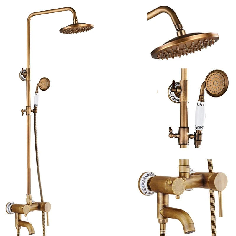 Colonne de Douche Rétro Laiton Antique ou Noir Mat, Pommeau Pluie 20 cm