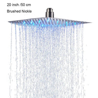 Pommeau de Douche LED Carré Inox Effet Pluie, 25 à 50 cm