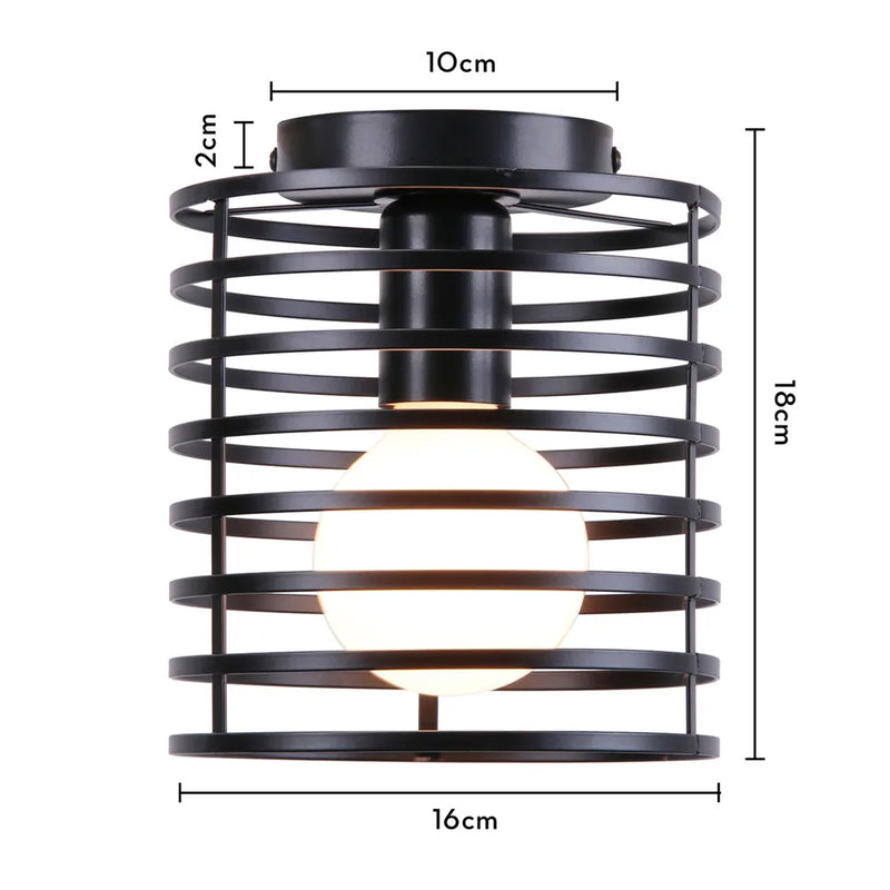 Plafonnier Cuisine Industriel Noir Semi-Encastré, Cage Métal, 25 Modèles au Choix