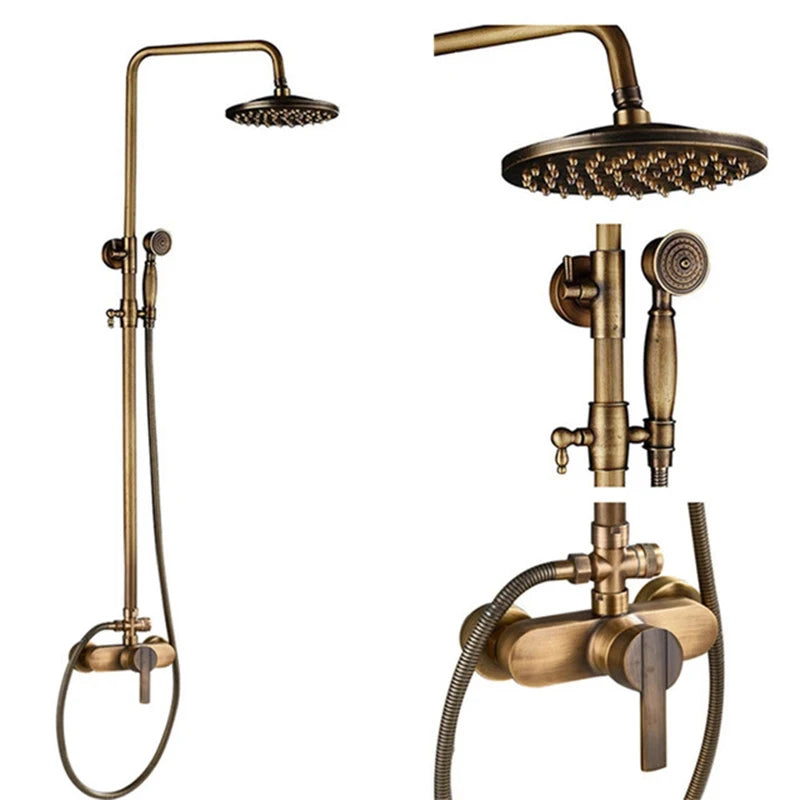 Colonne de Douche Rétro Laiton Antique ou Noir Mat, Pommeau Pluie 20 cm