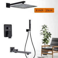 Douche Encastrable Noir Mat avec Pommeau Carré 20 à 40 cm et Douchette