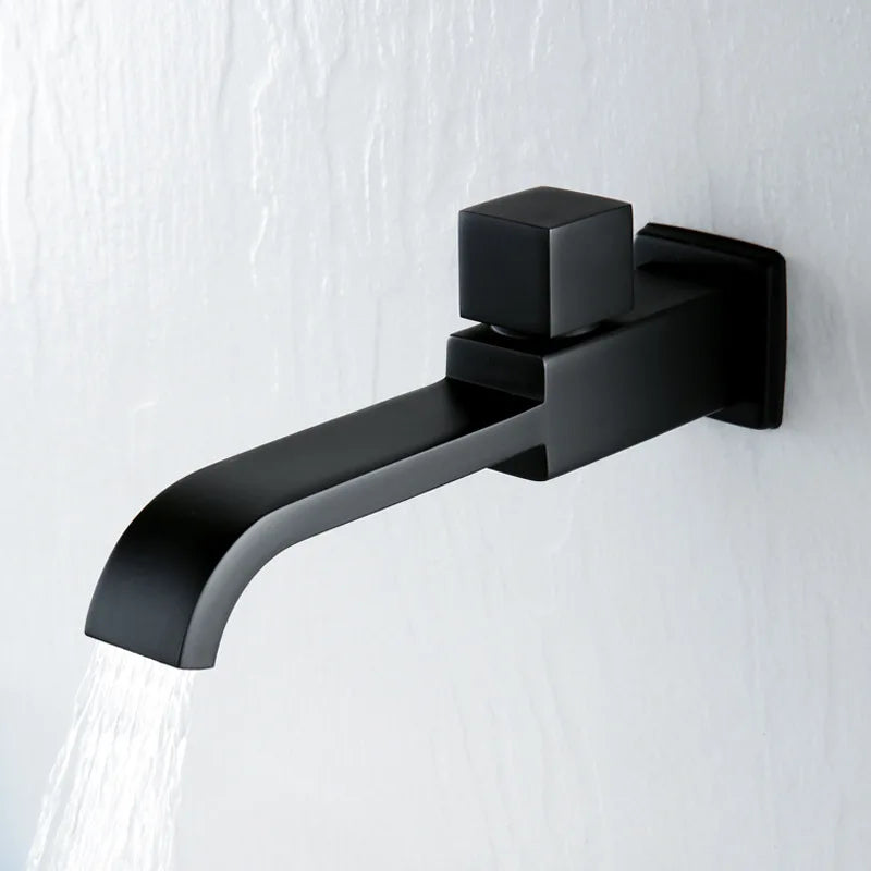 Robinet Mural Lavabo Eau Froide en Laiton, Noir ou Chromé, 3 Modèles