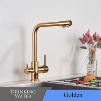 Mitigeur Cuisine 3 Voies Eau Filtrée, Double Poignée Pivotant 360°, 13 Finitions