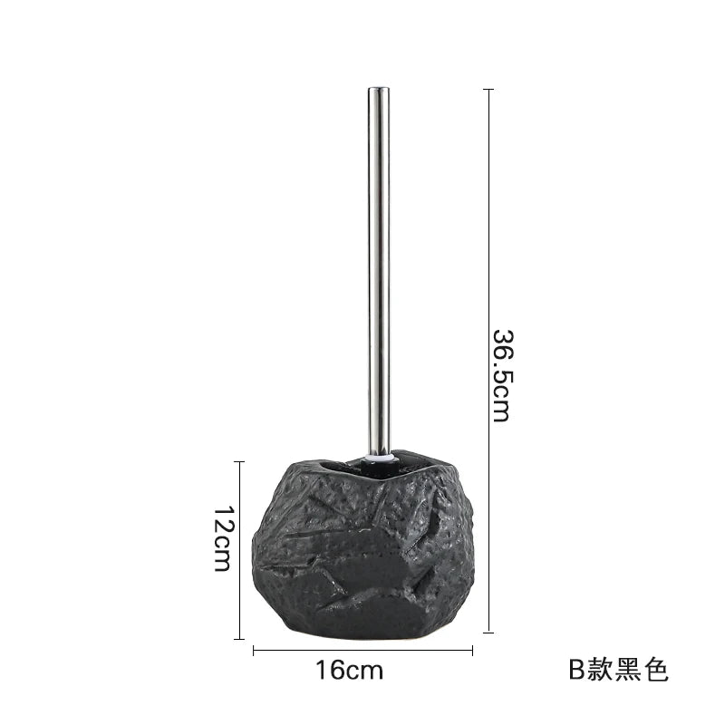 Brosse WC Céramique Effet Pierre Noire avec Manche Inox, 3 Modèles