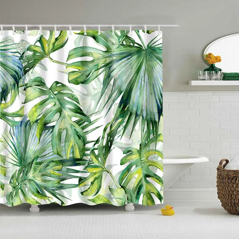 Rideau de Douche Feuillage Tropical Imperméable Polyester