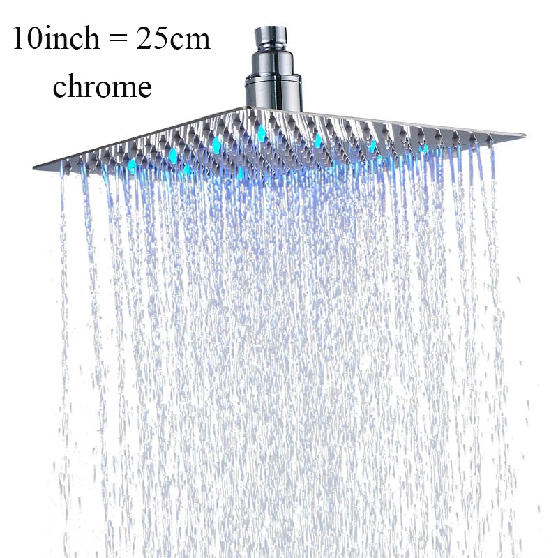 Pommeau de Douche LED Carré Inox Effet Pluie, 25 à 50 cm
