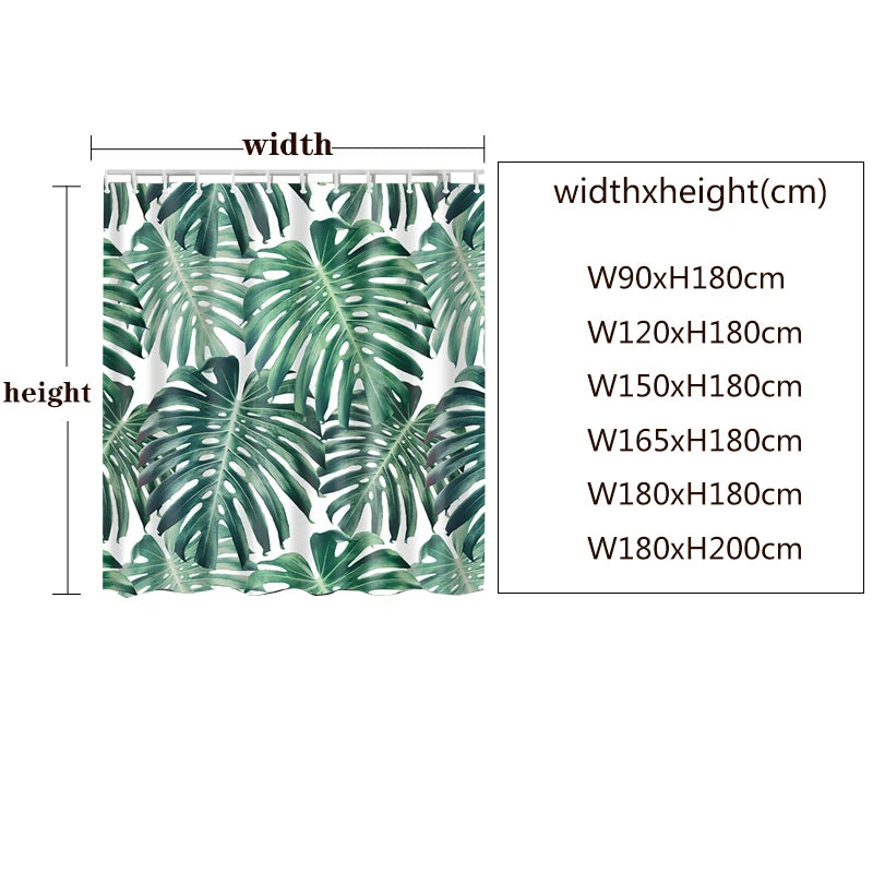 Rideau de Douche Feuillage Tropical Imperméable Polyester