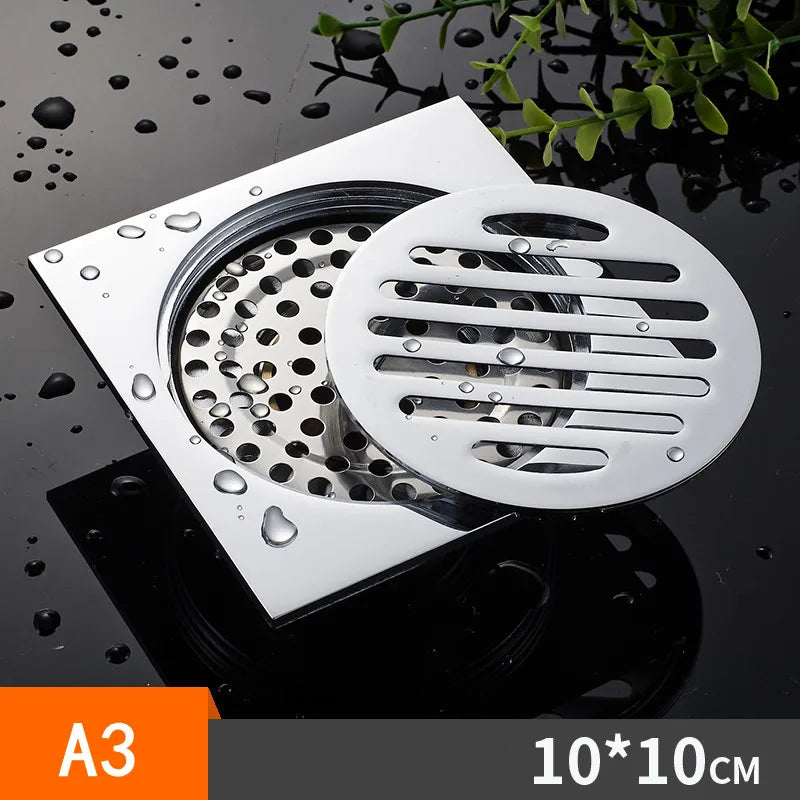 Caniveau de Douche Carré Anti-Odeur Inox 10 x 10 cm, Doré ou Chromé