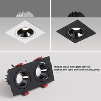 Spot LED Encastrable Carré Cuisine Anti-Éblouissement, Simple ou Double Tête