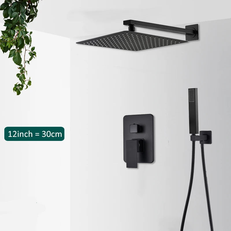 Douche Encastrable Noire Cascade de Pluie avec Bec