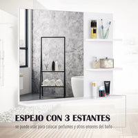 Miroir Salle de Bain Mural avec 3 Étagères Intégrées Blanc 60 cm
